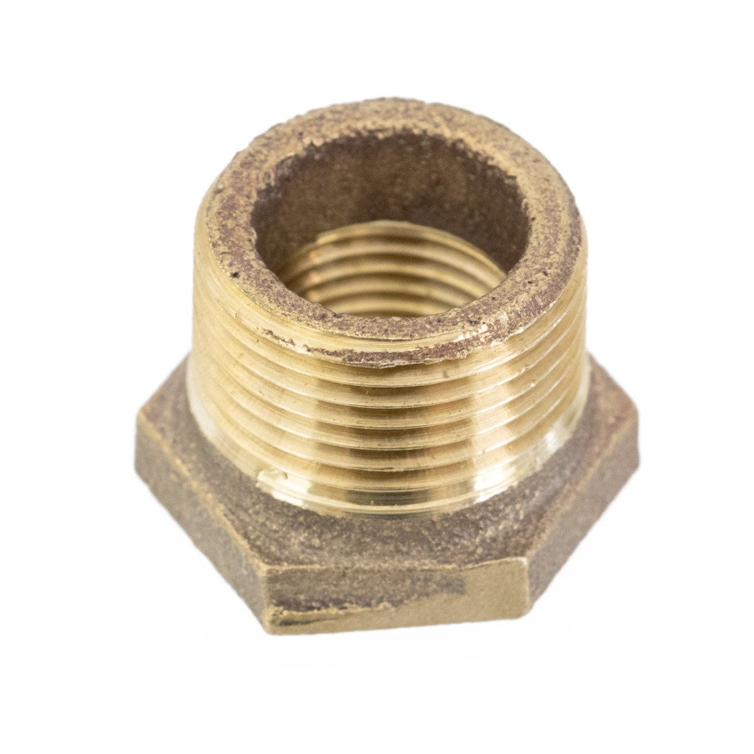 PWP Brass Fitting - Hex Bushing 1/2 Female NPT x 3/4 Male NPT Top Angle View