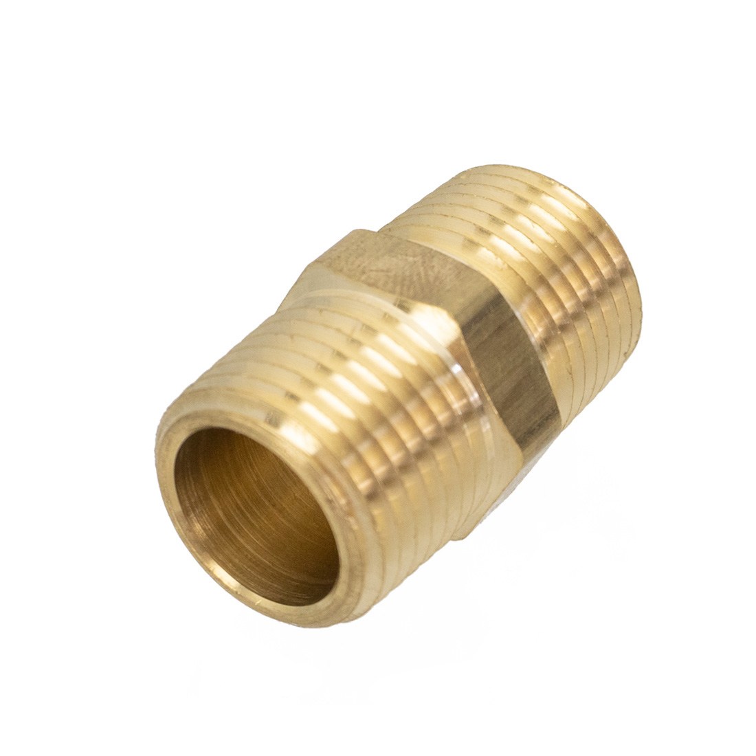 PWP Brass Fitting - Hex Nipple 1/2 NPT Angle View