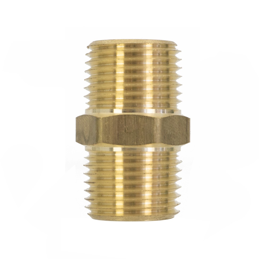 PWP Brass Fitting - Hex Nipple 1/2 NPT Side View